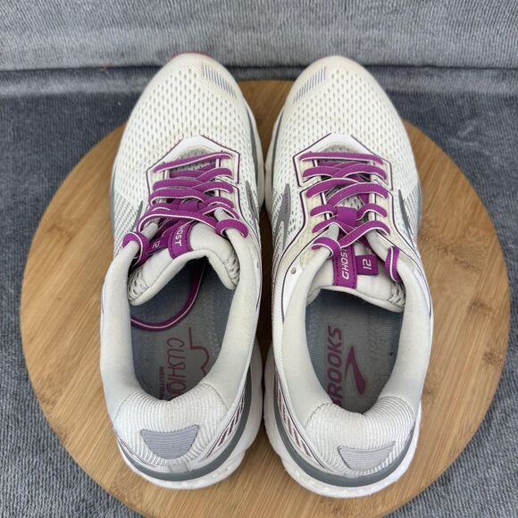 Brooks Ghost 12 Running Shoes Womens Size 10 White Gray Purple Cushion - Picture 6 of 11